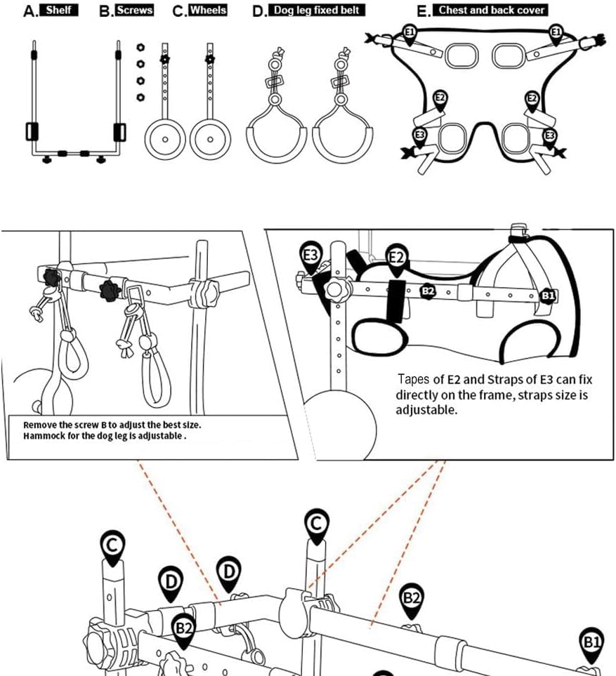 Adjustable Dog Wheel-Chair for Back Legs,Pet Walk Tools,Pet Mobility Aids with Wheels,Brace and Hip Support, Suitable for Back Legs,Dog Assisted Walking Device
